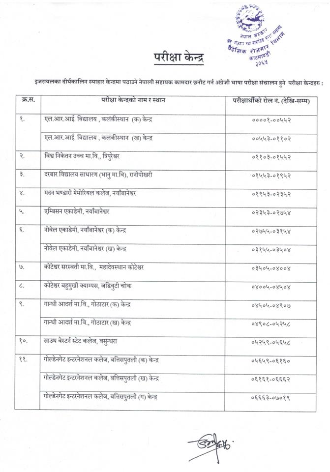 इजरयाल जानेको लागि तोकियो ११ परिक्षा केन्द्र (हेर्नुहोस् परिक्षा केन्द्र)