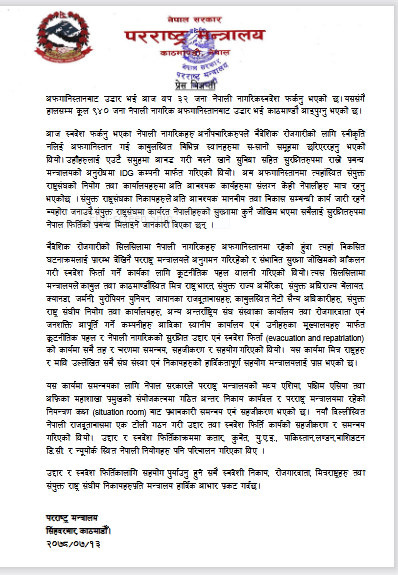 अफगानिस्थानबाट थप ३२ जना नेपाली स्वदेश फिर्ता