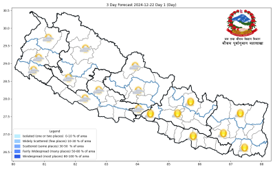 मौसम : पश्चिमी नेपालमा बादल लाग्ने र हल्का वर्षा तथा हिमपातसँगै चिसो बढ्ने सम्भावना 