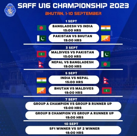 भुटानमा आयोजना हुने यु-१६ पुरुष साफ च्याम्पियनसिपको खेल तालिका सार्वजनिक